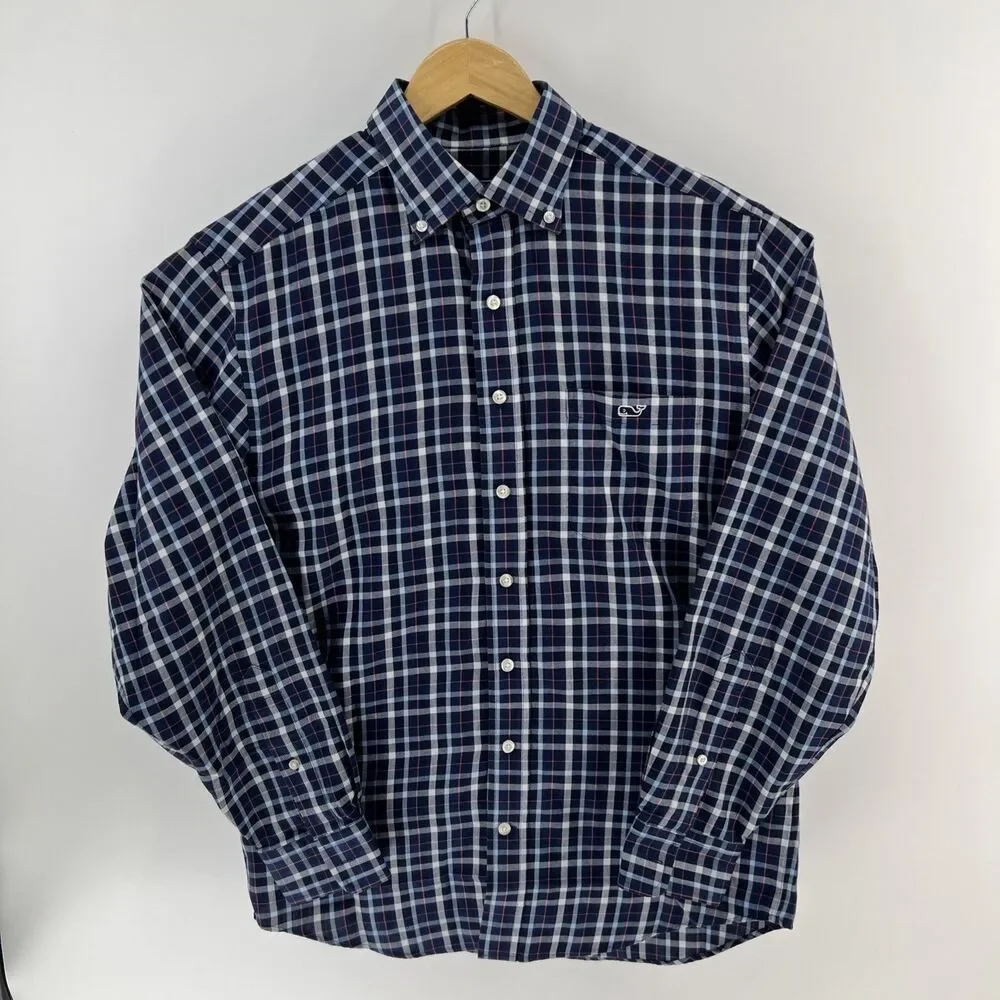 Vineyard Vines Tucker Performance Classic Fit Blue/White Check Button-Down M EUC